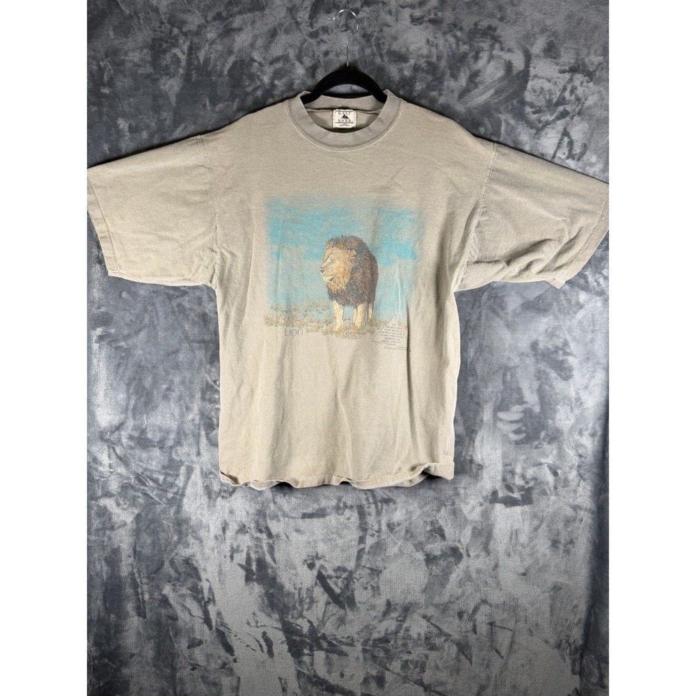 Vintage 90s Galt Sand Lion Wildlife Graphic T Made In USA Taupe Single Stitch L
